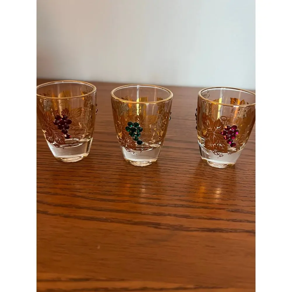 Vintage MCM Innsbruck Shot Glasses - 22k Gold Filigree/Raised Grapes - Set of 6